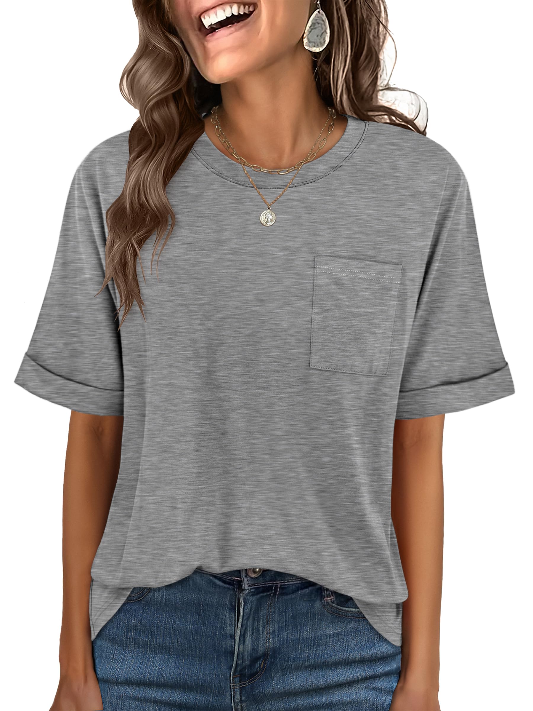 ANRABESS Womens Tops Short Sleeve Oversized T Shirts | Basic Tee with Chest Pocket，Summer Loose Fitting Tshirts，Business Casual Work Outfits，Travel Daily Wear，ALL-Seasons Clothes