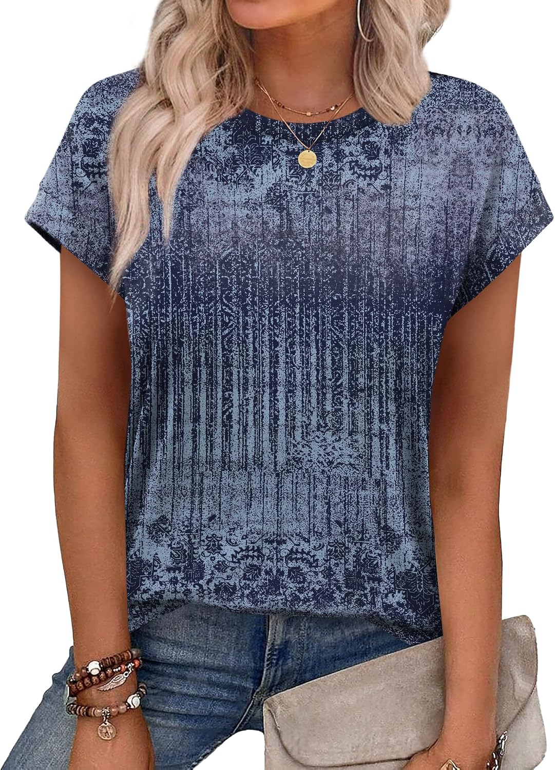 Alaroo Womens Summer Tops Short Sleeve Shirts Crew Neck Cute Trendy Tunic Blouses (S-3XL)