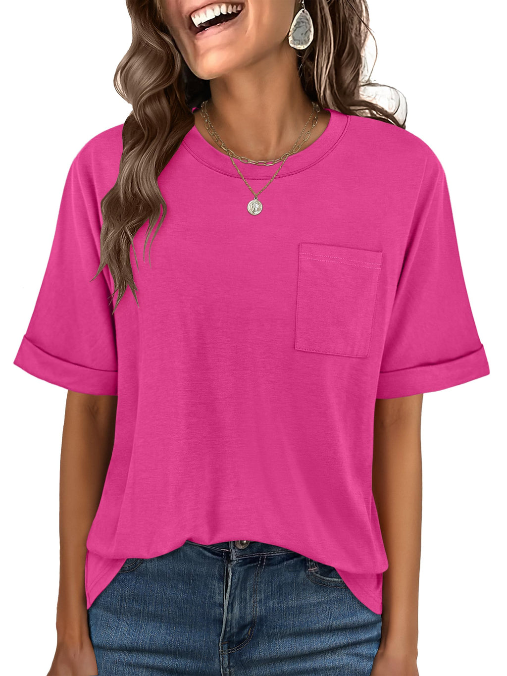 ANRABESS Womens Tops Short Sleeve Oversized T Shirts | Basic Tee with Chest Pocket，Summer Loose Fitting Tshirts，Business Casual Work Outfits，Travel Daily Wear，ALL-Seasons Clothes