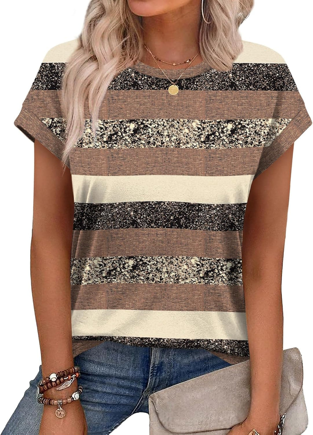 Alaroo Womens Summer Tops Short Sleeve Shirts Crew Neck Cute Trendy Tunic Blouses (S-3XL)
