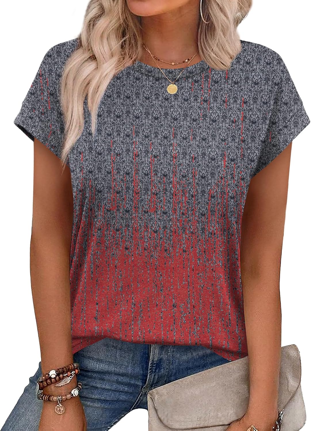 Alaroo Womens Summer Tops Short Sleeve Shirts Crew Neck Cute Trendy Tunic Blouses (S-3XL)