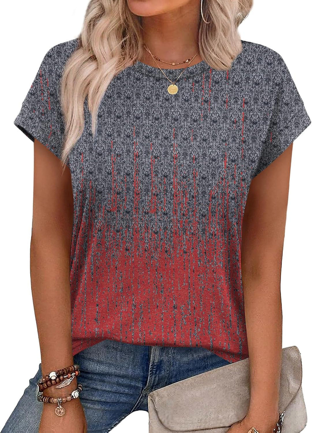 Alaroo Womens Summer Tops Short Sleeve Shirts Crew Neck Cute Trendy Tunic Blouses (S-3XL)