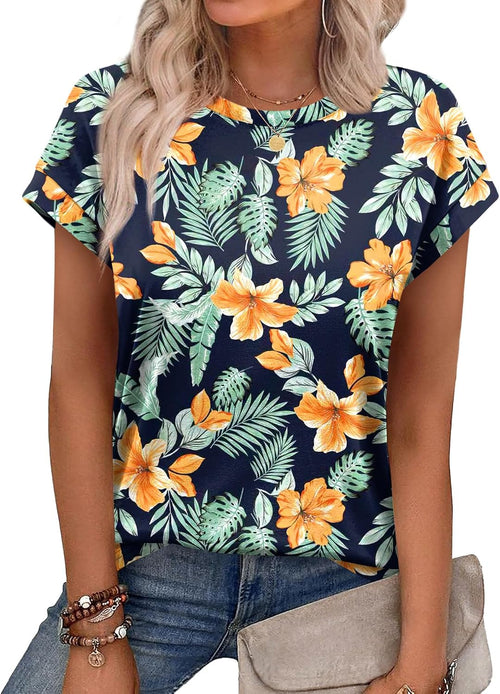 Alaroo Womens Summer Tops Short Sleeve Shirts Crew Neck Cute Trendy Tunic Blouses (S-3XL)