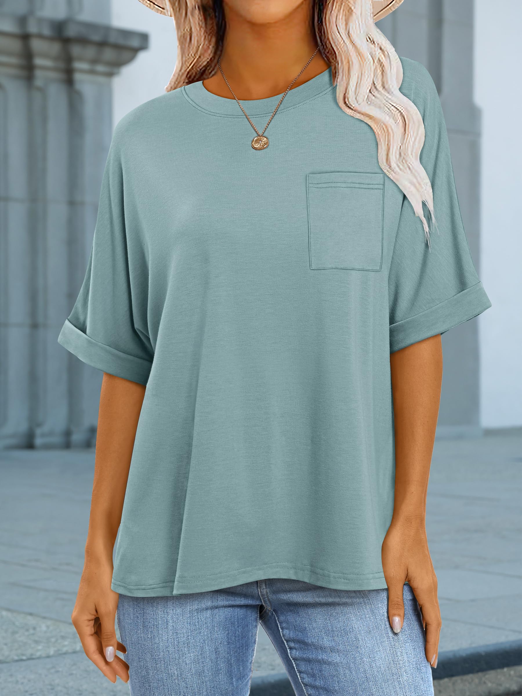 ANRABESS Womens Tops Short Sleeve Oversized T Shirts | Basic Tee with Chest Pocket，Summer Loose Fitting Tshirts，Business Casual Work Outfits，Travel Daily Wear，ALL-Seasons Clothes