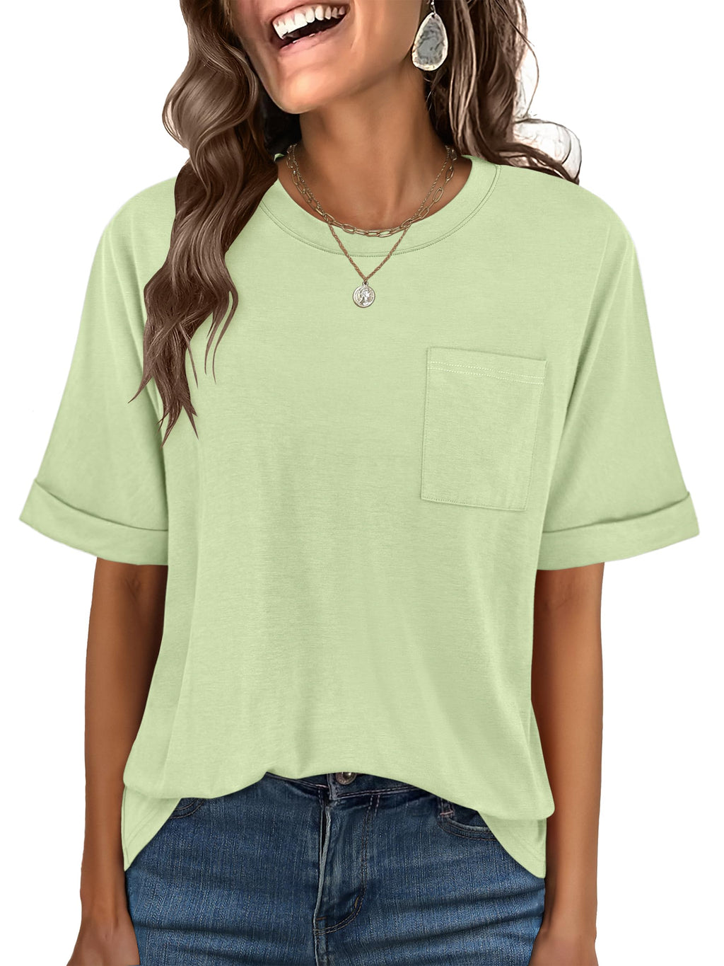 ANRABESS Womens Tops Short Sleeve Oversized T Shirts | Basic Tee with Chest Pocket，Summer Loose Fitting Tshirts，Business Casual Work Outfits，Travel Daily Wear，ALL-Seasons Clothes