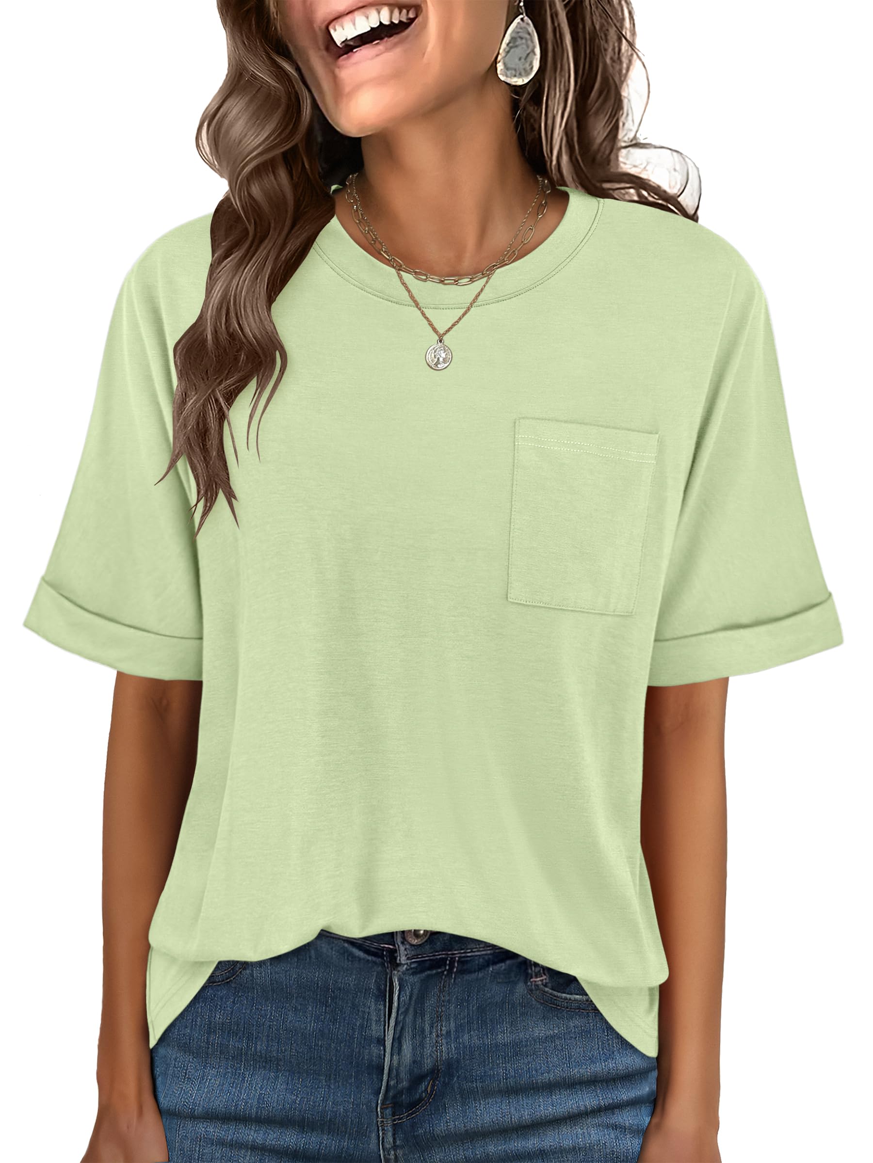 ANRABESS Womens Tops Short Sleeve Oversized T Shirts | Basic Tee with Chest Pocket，Summer Loose Fitting Tshirts，Business Casual Work Outfits，Travel Daily Wear，ALL-Seasons Clothes