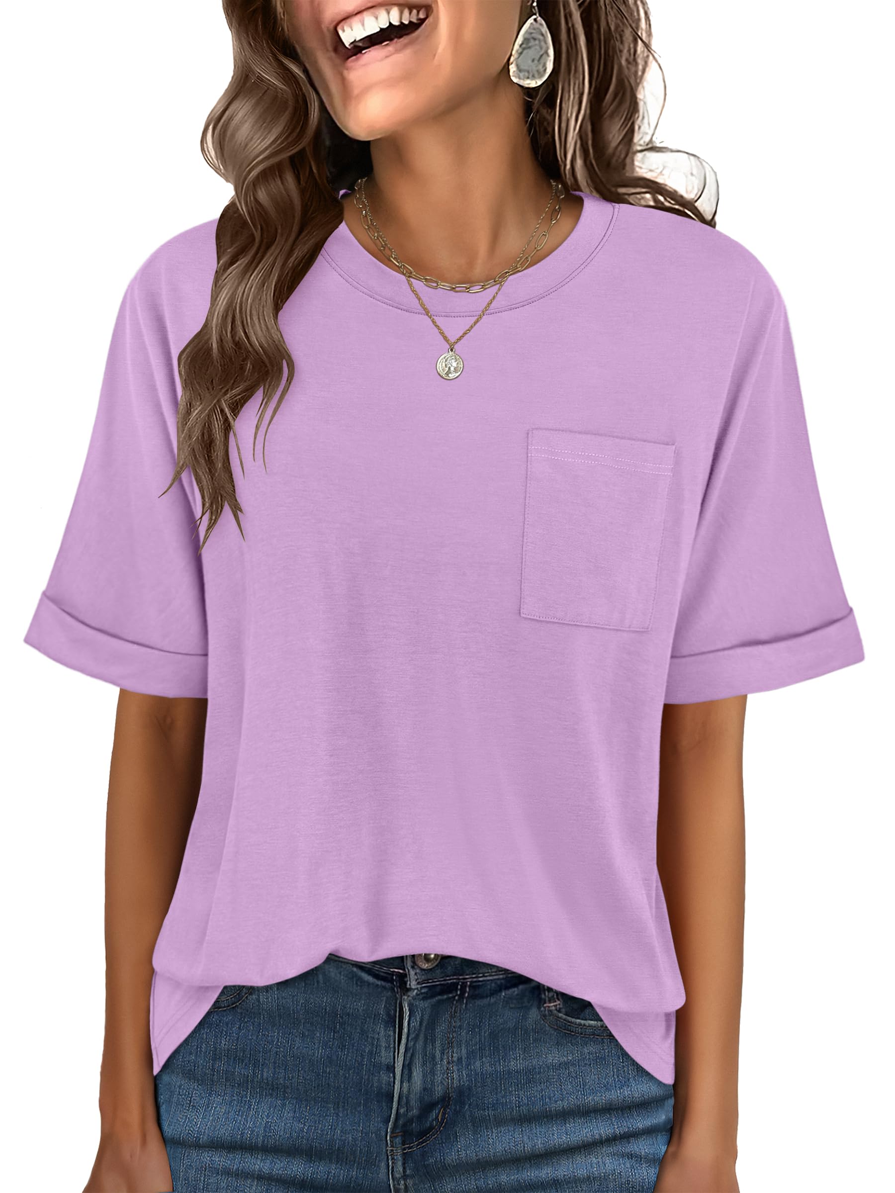 ANRABESS Womens Tops Short Sleeve Oversized T Shirts | Basic Tee with Chest Pocket，Summer Loose Fitting Tshirts，Business Casual Work Outfits，Travel Daily Wear，ALL-Seasons Clothes