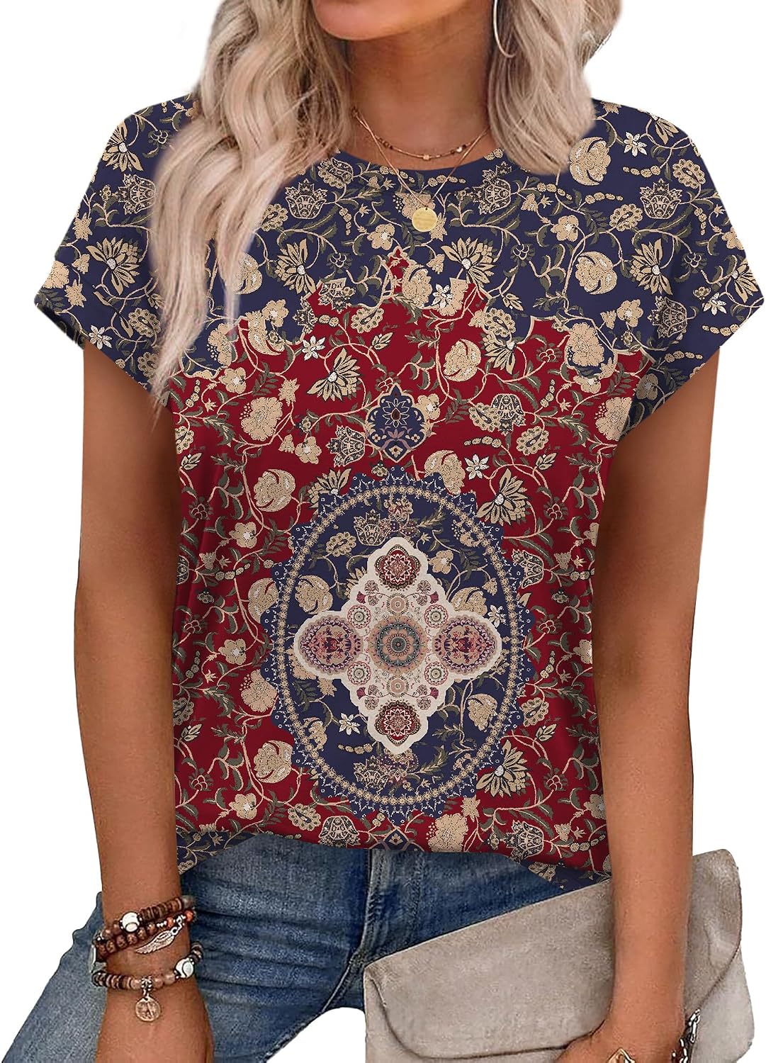 Alaroo Womens Summer Tops Short Sleeve Shirts Crew Neck Cute Trendy Tunic Blouses (S-3XL)