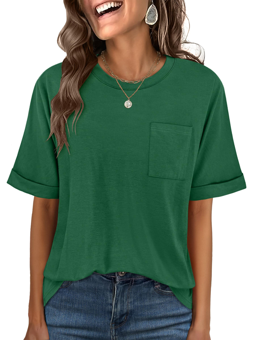 ANRABESS Womens Tops Short Sleeve Oversized T Shirts | Basic Tee with Chest Pocket，Summer Loose Fitting Tshirts，Business Casual Work Outfits，Travel Daily Wear，ALL-Seasons Clothes