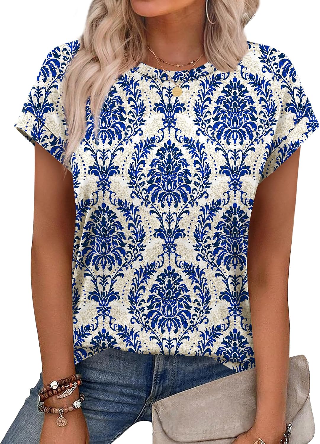 Alaroo Womens Summer Tops Short Sleeve Shirts Crew Neck Cute Trendy Tunic Blouses (S-3XL)